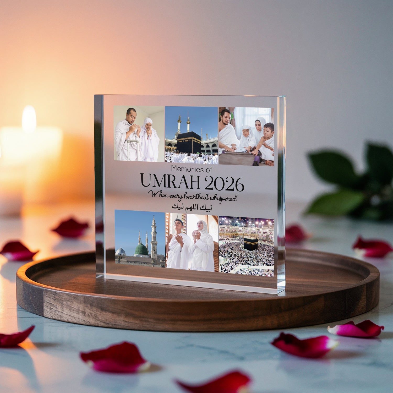 Personalized Umrah 2026 Acrylic Plaque – 6-Photo Collage Family Gift