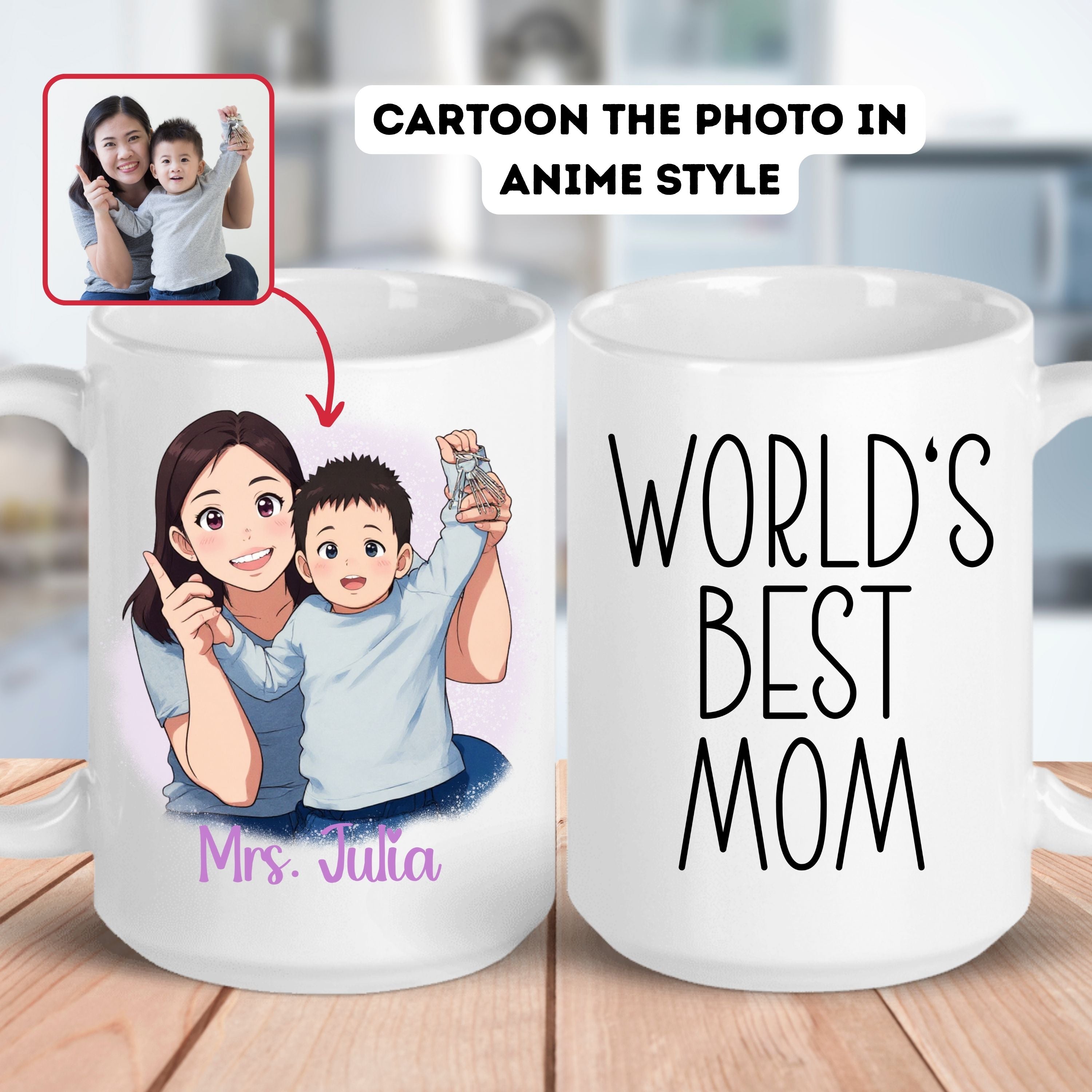 Custom 11oz and 15oz Cartoon Photo Worlds Best Mom Mug