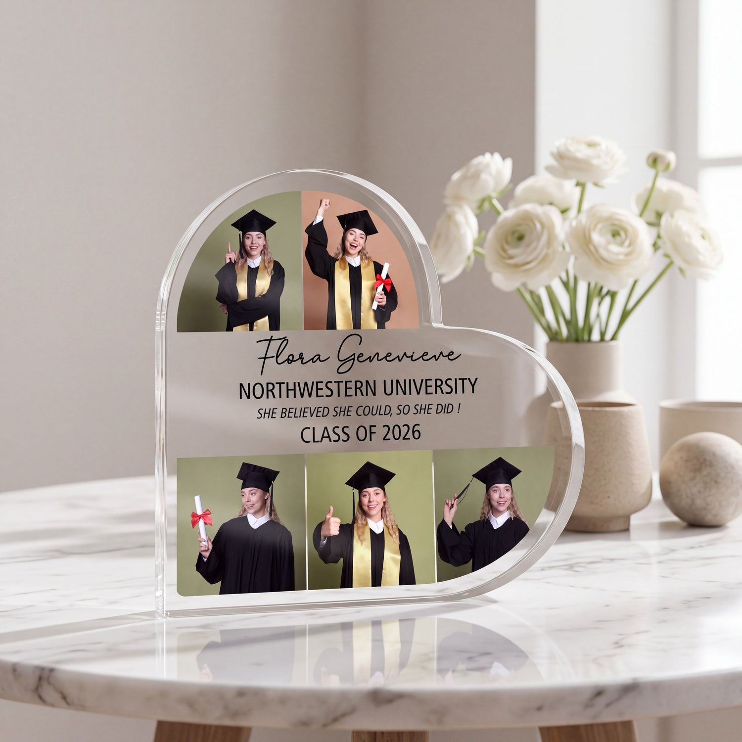 Custom Heart Acrylic Plaque - Graduation Gift for Friend - She Believed She Could