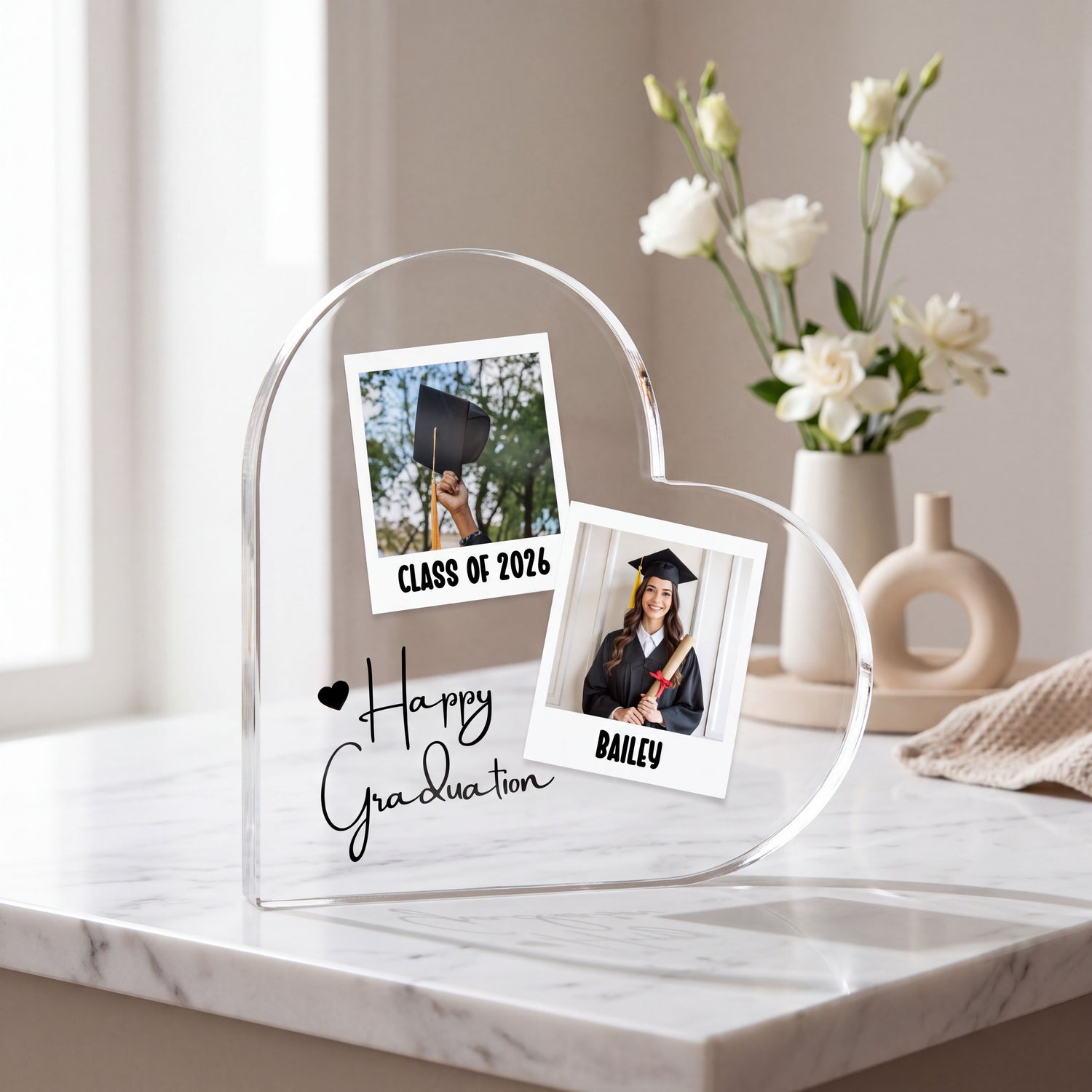 Custom Heart Acrylic Plaque - Graduation Gift - Class of 2026 Photo Keepsake