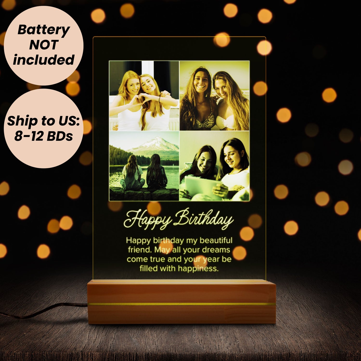 Happy Birthday Friend Photo Night Light – 4 Photo LED Lamp