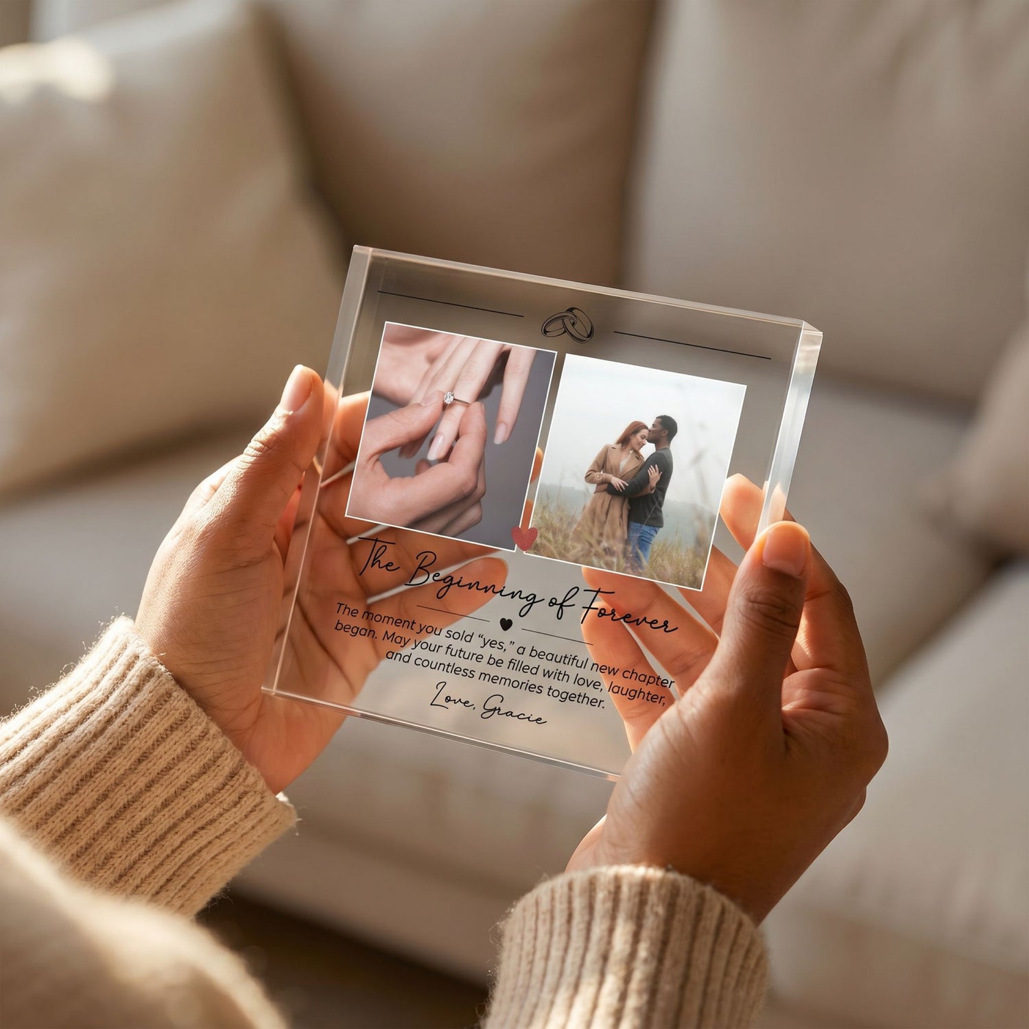 Custom Engagement Acrylic Plaque - Photo Gift for Couple - The Beginning of Forever
