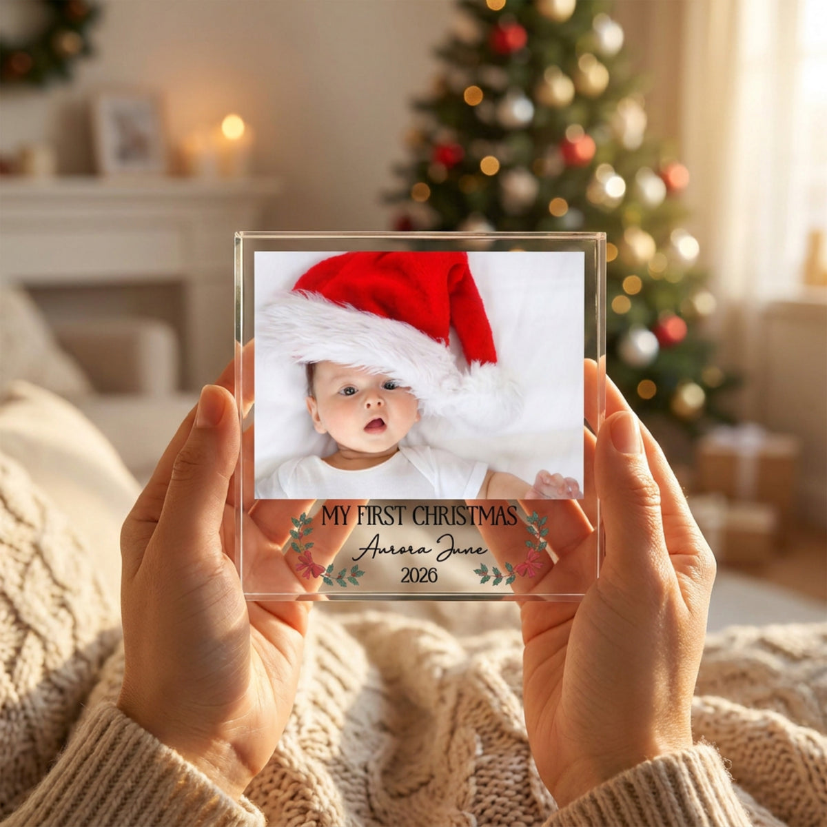 Personalised Acrylic Photo Plaque - Newborn Christmas Gift - My First Christmas