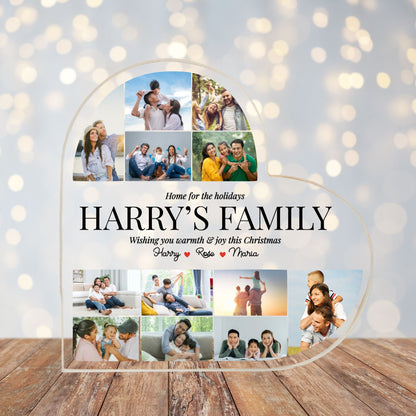 Custom Photo Christmas Family Heart Acrylic Plaque Gift