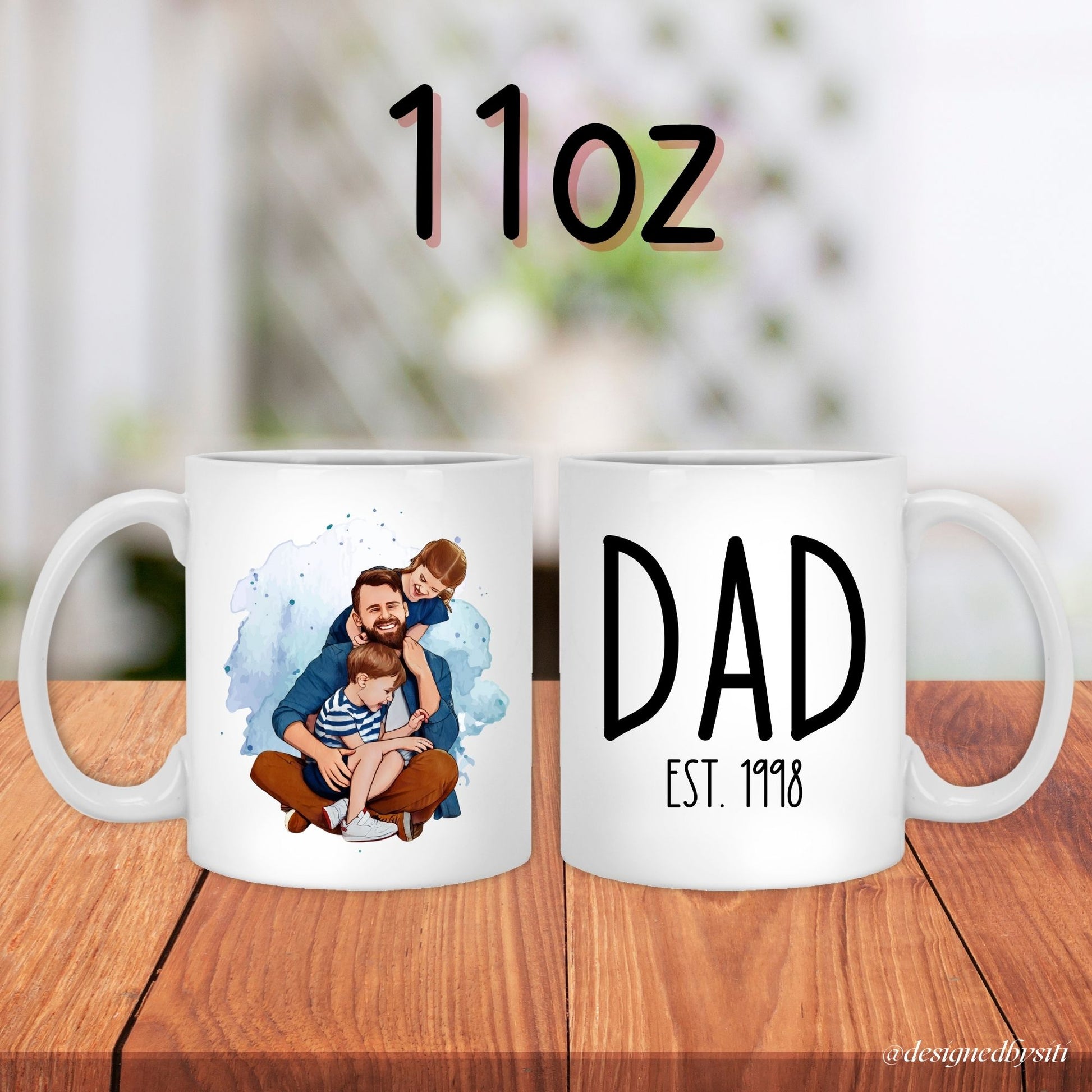 Premium Dad Gift Custom Photo Mug Personalized Father Present Watercolor Portrait Design Special Coffee Cup Family Memory Collection Ceramic Drinking Vessel Birthday Gift Essential Custom Establishment Year Perfect Office Use Beautiful