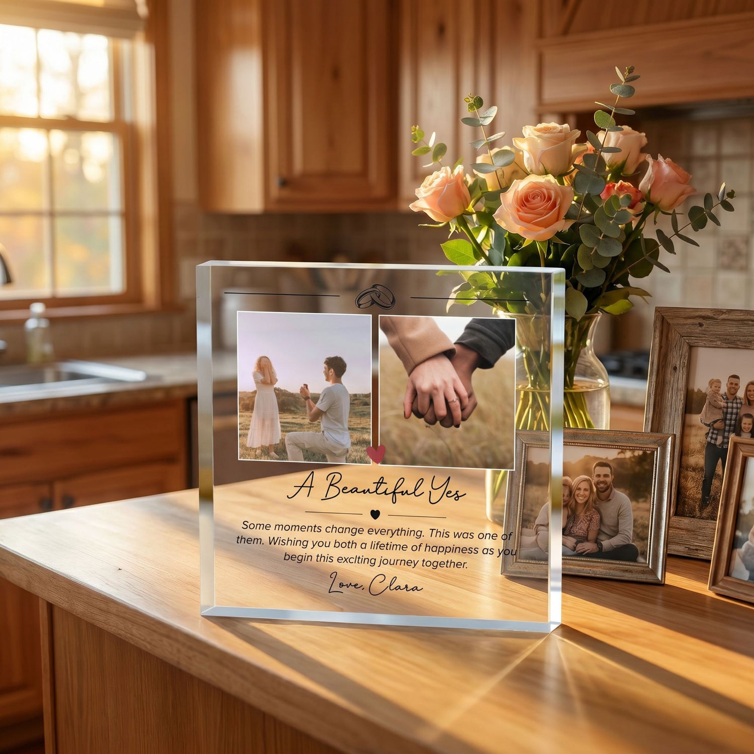 Personalised Engagement Acrylic Plaque – Gift for Couple – A Beautiful Yes