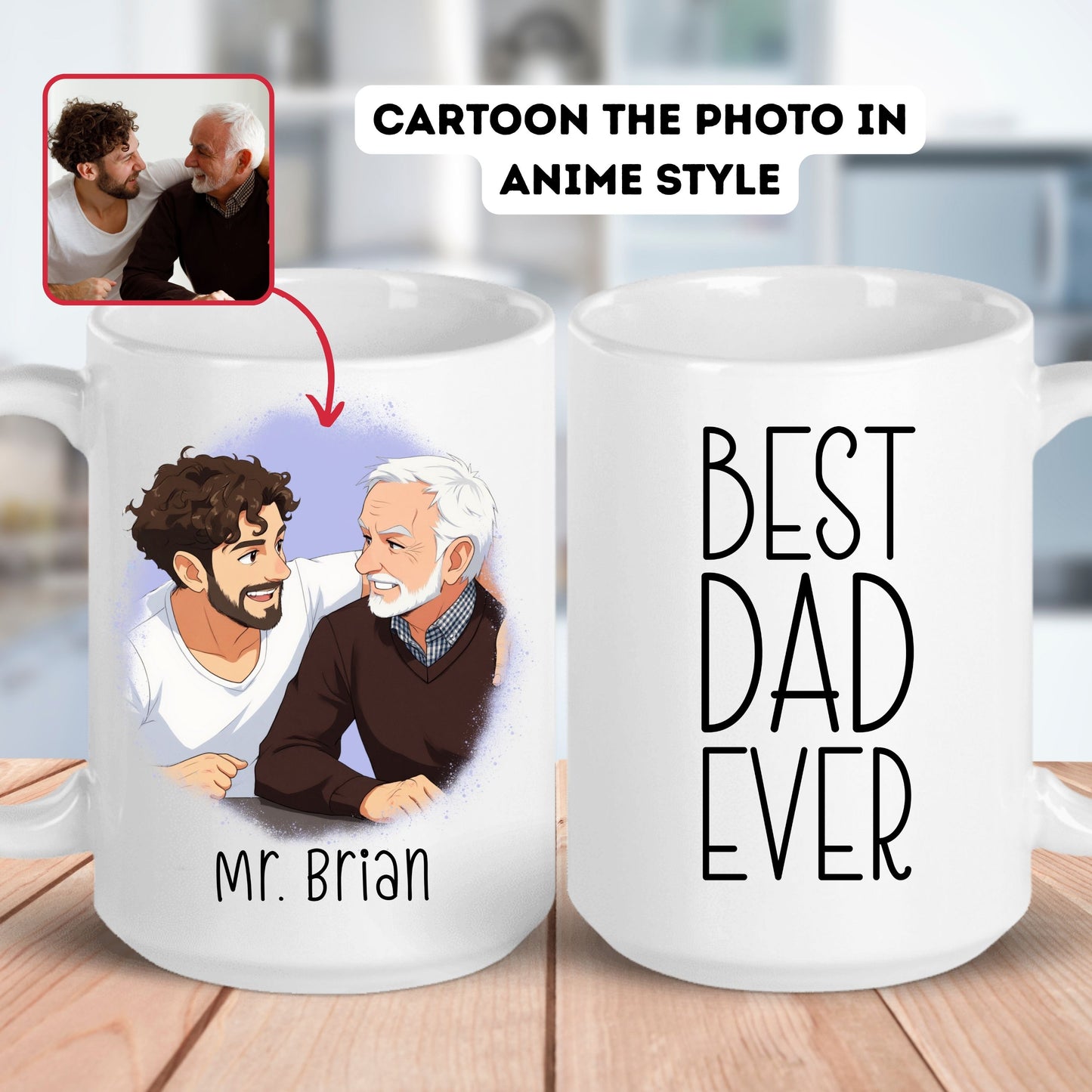 Custom 11oz and 15oz Cartoon Photo Best Dad Ever Mug