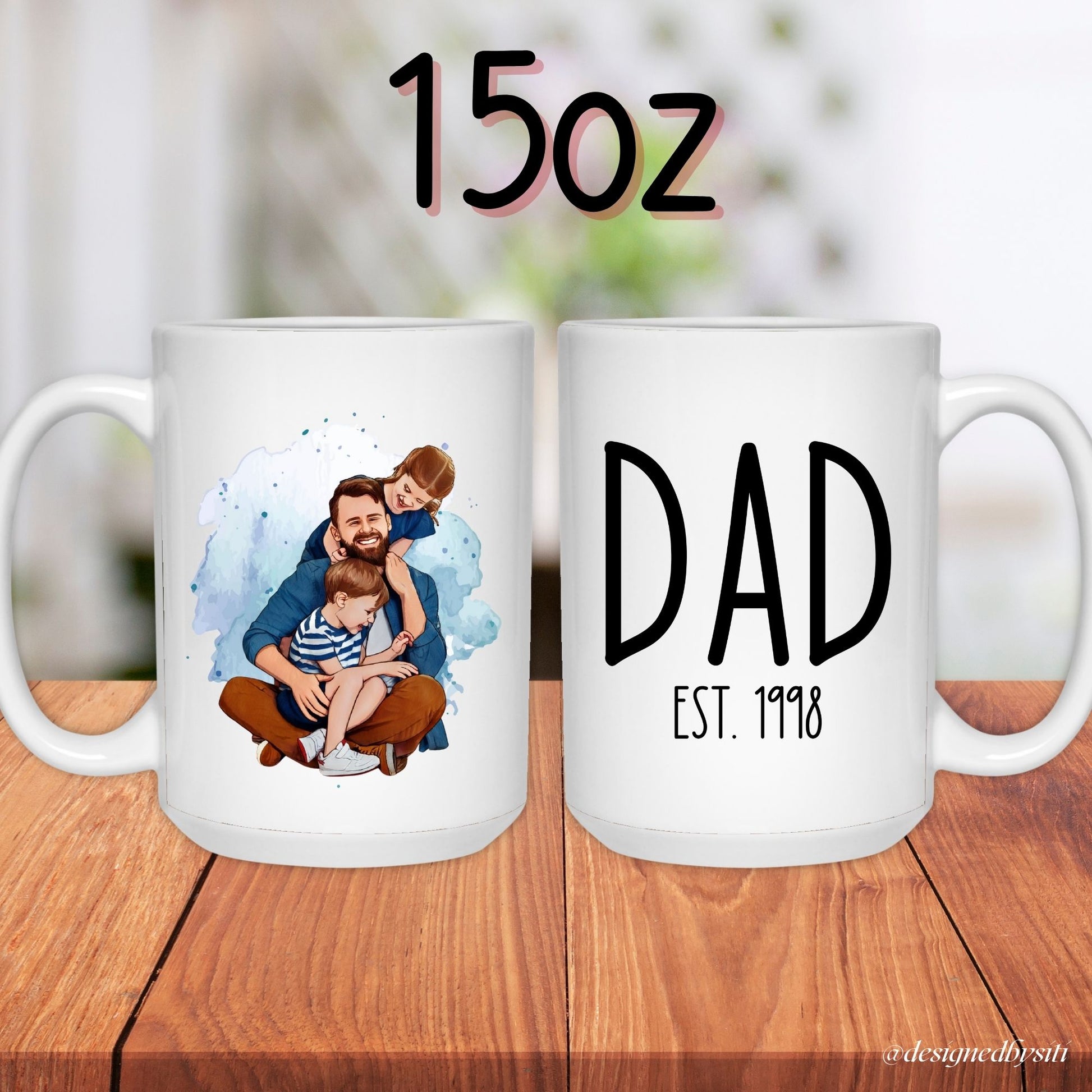 Family Portrait Gift Custom Dad Mug Photo Memory Collection Premium Coffee Cup Personalized Father Present Watercolor Design Special Ceramic Vessel Birthday Gift Essential Custom Establishment Year Perfect Office Use Beautiful Artwork