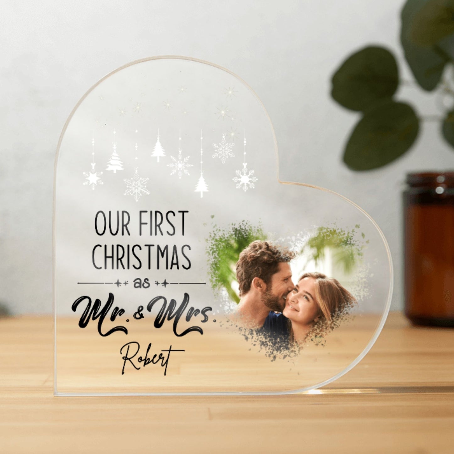 Custom Heart Acrylic Plaque Our First Christmas Together as Mr and Mrs