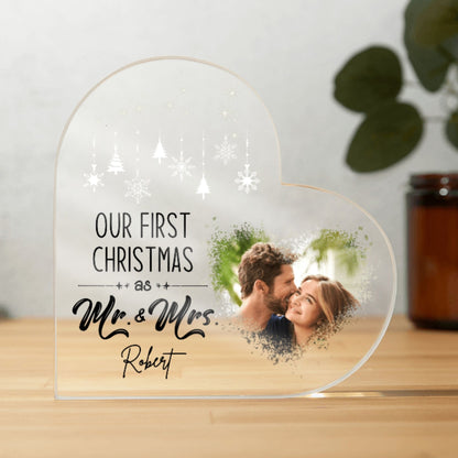 Custom Heart Acrylic Plaque Our First Christmas Together as Mr and Mrs