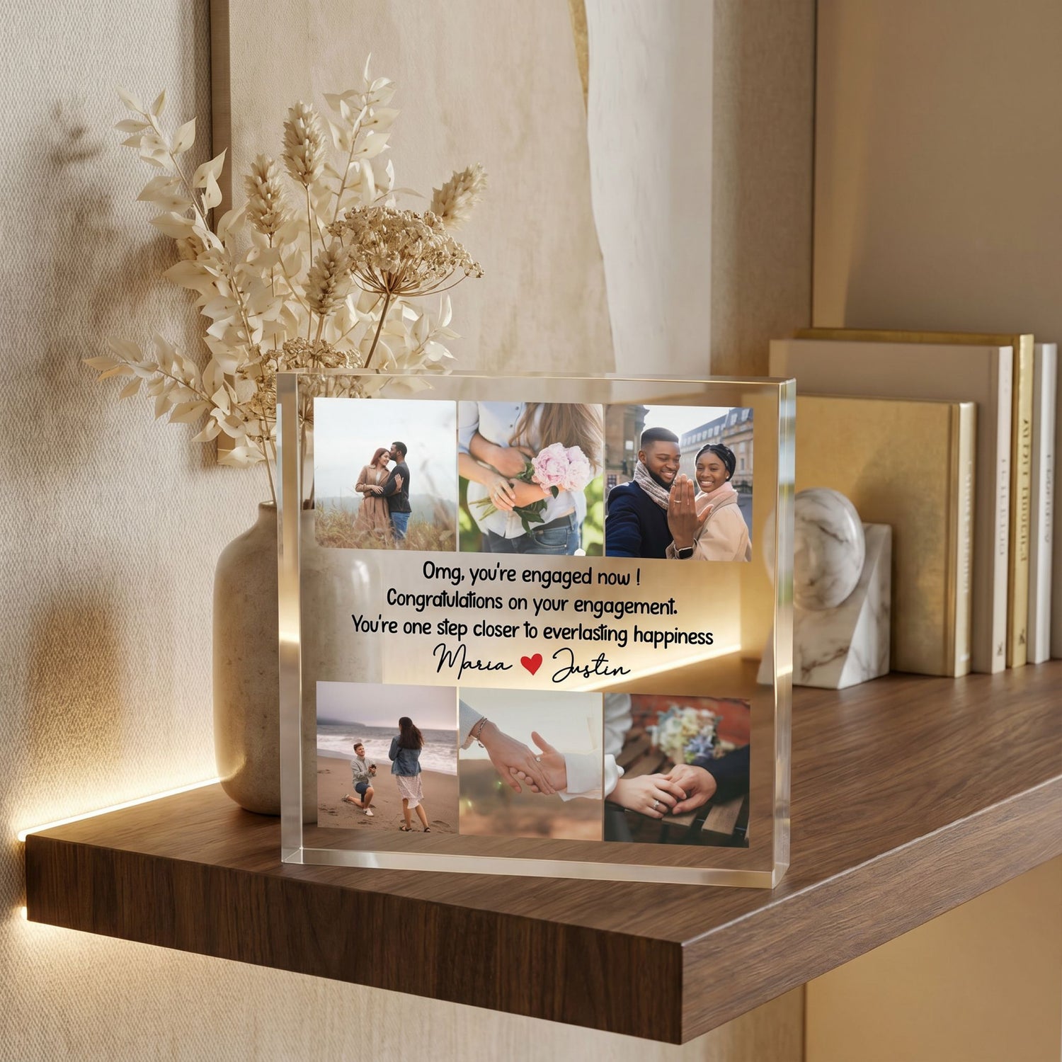 Personalised Engagement Acrylic Plaque, Photo Collage Gift - Omg You're Engaged