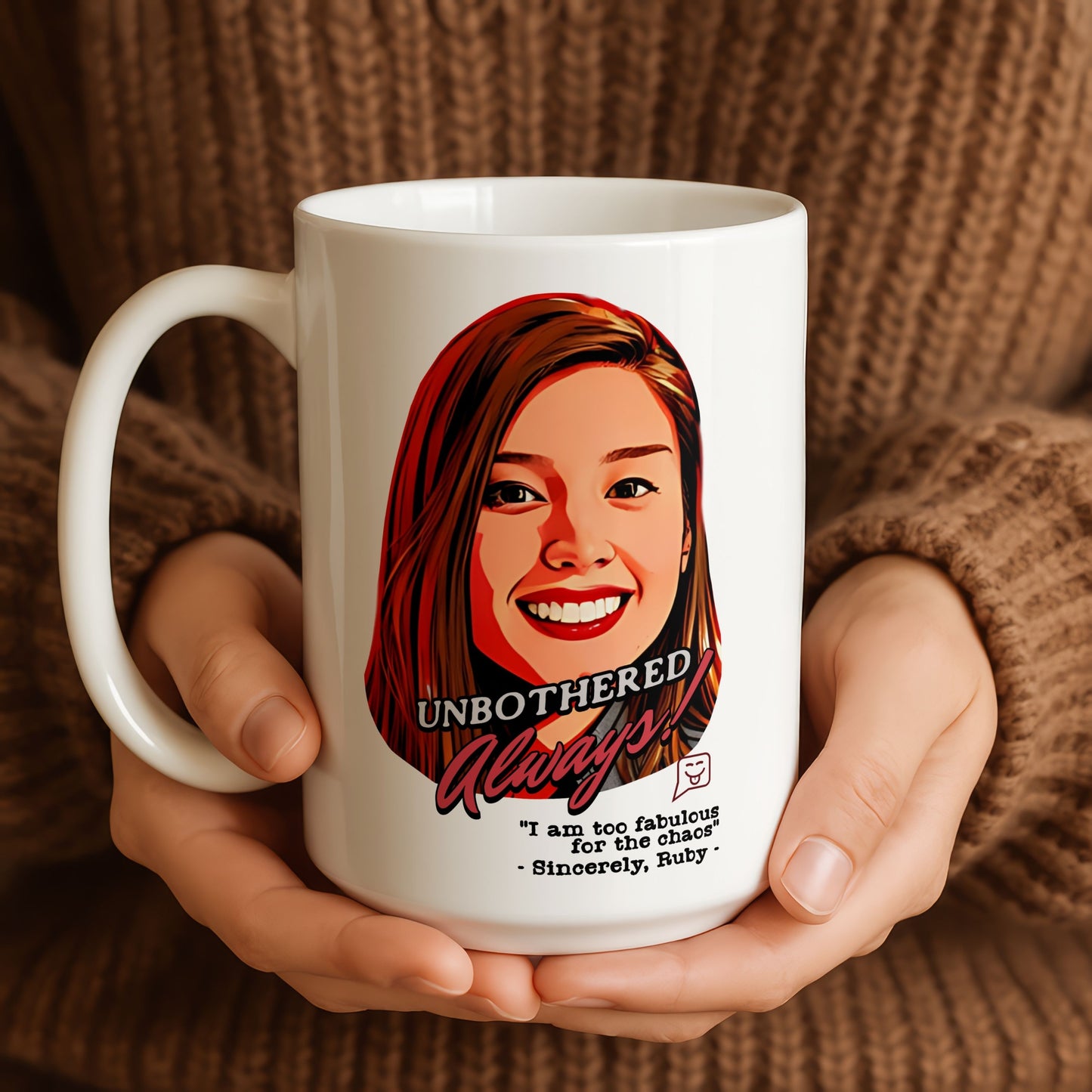 Custom Cartoon Photo Mug - Personalized Portrait Coffee Mug Gift - Unbothered Always Funny Quote