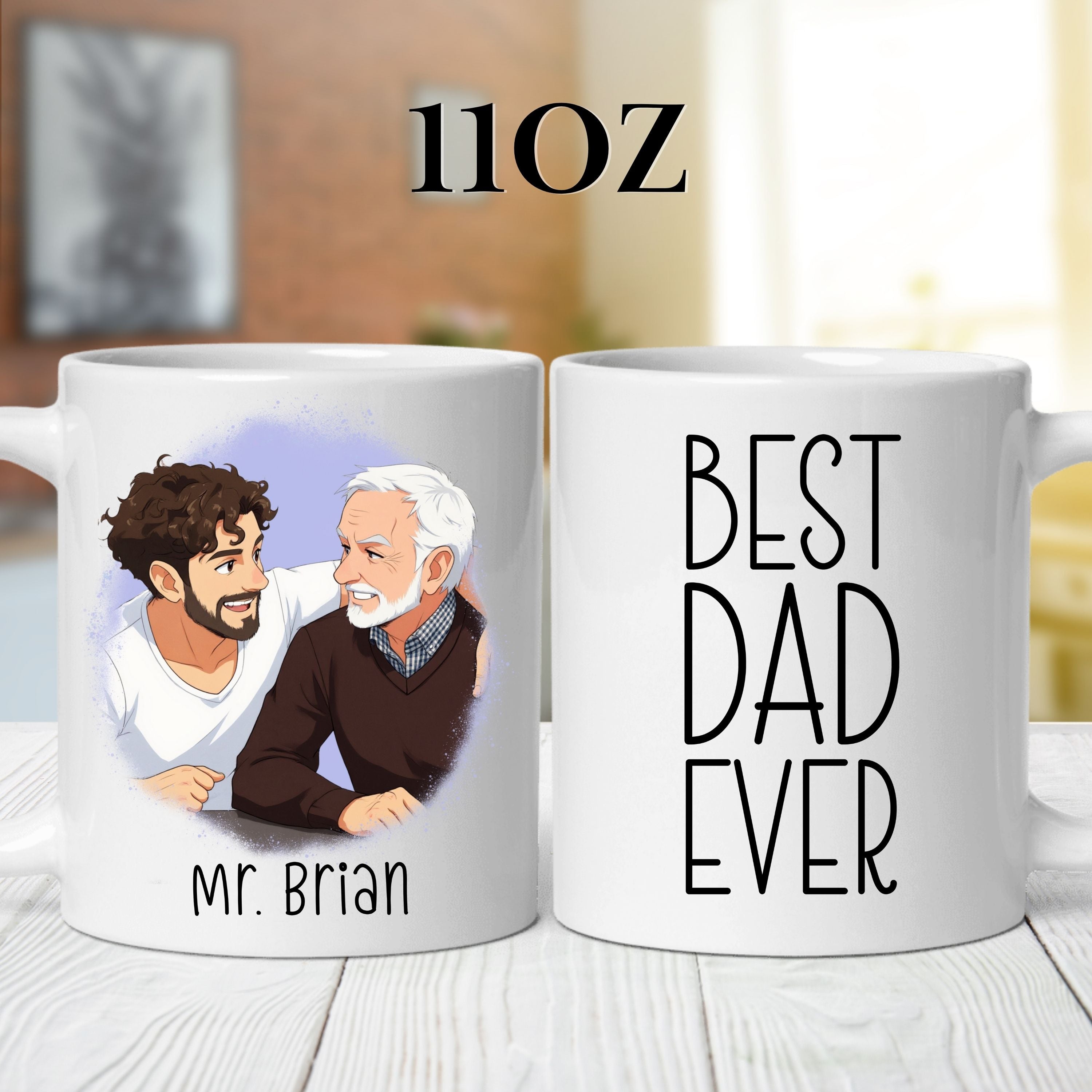 Custom 11oz and 15oz Cartoon Photo Best Dad Ever Mug