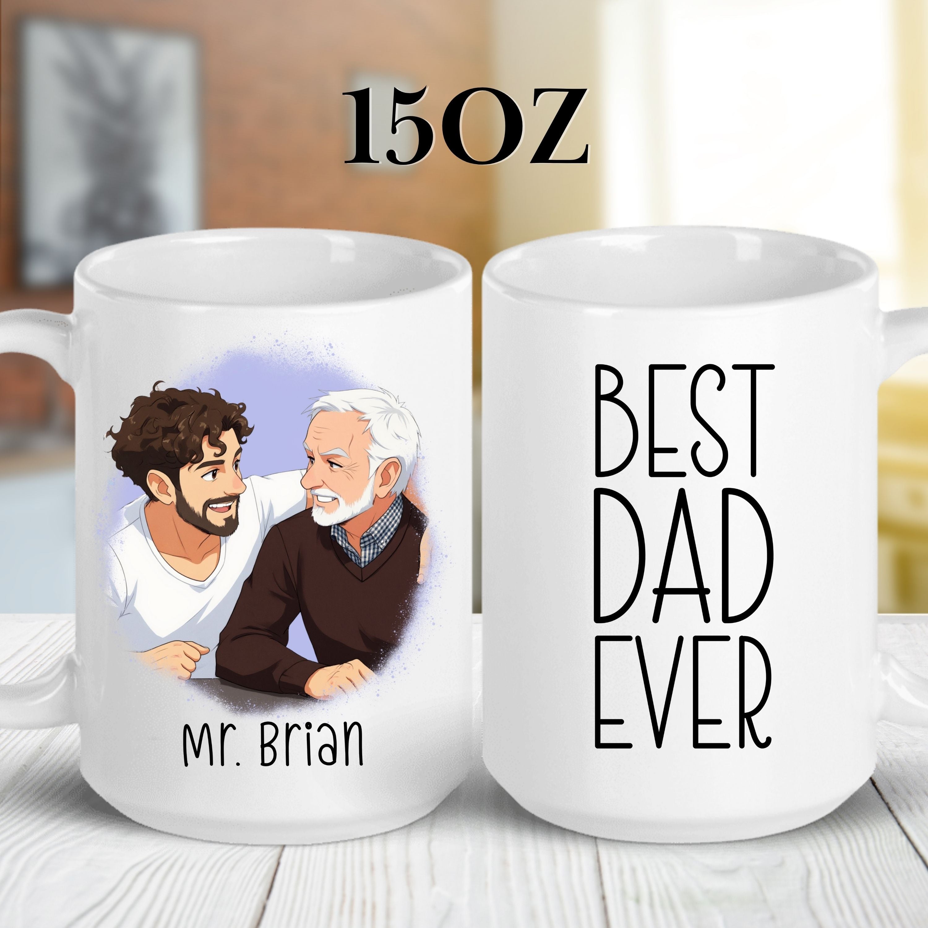 Custom 11oz and 15oz Cartoon Photo Best Dad Ever Mug