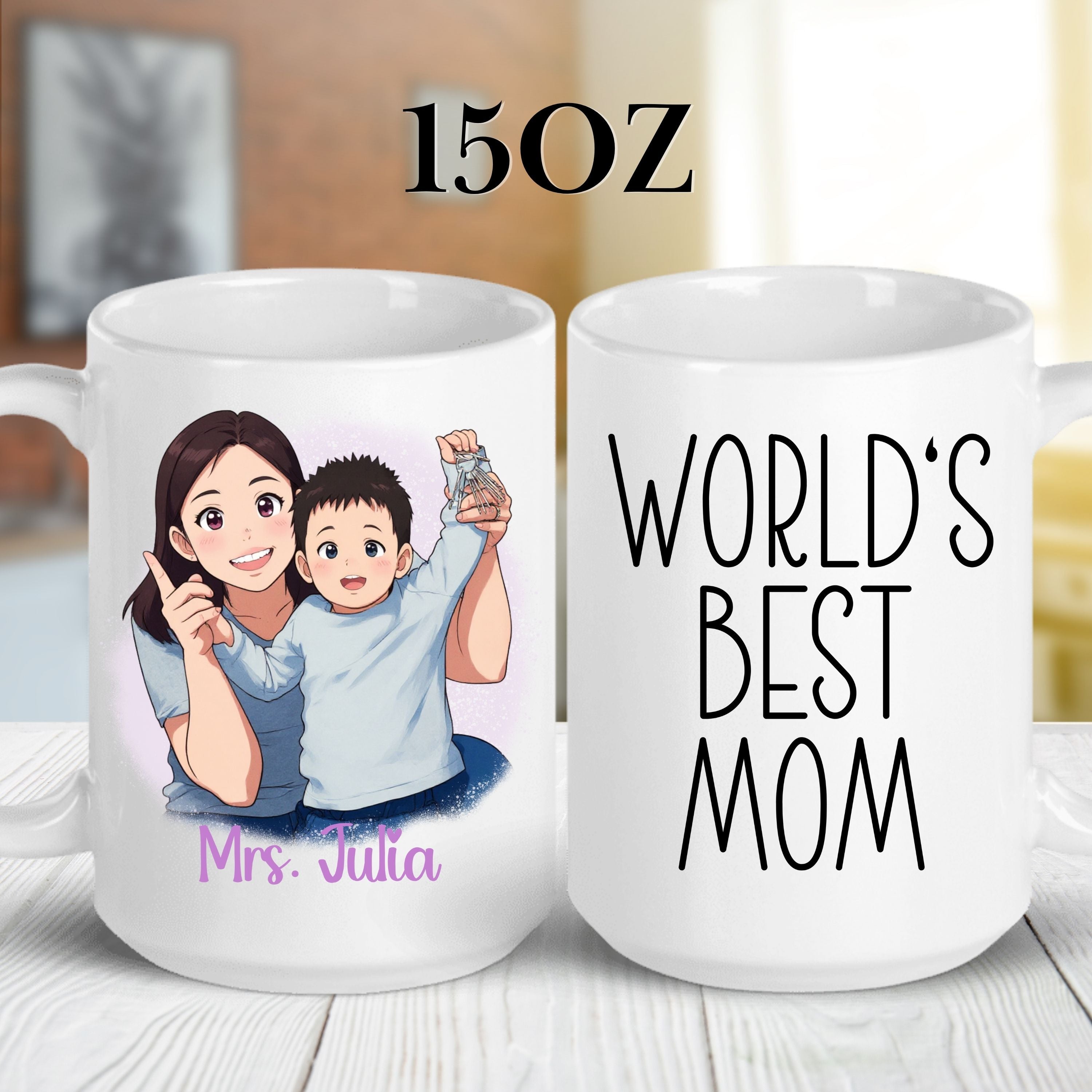 Custom 11oz and 15oz Cartoon Photo Worlds Best Mom Mug