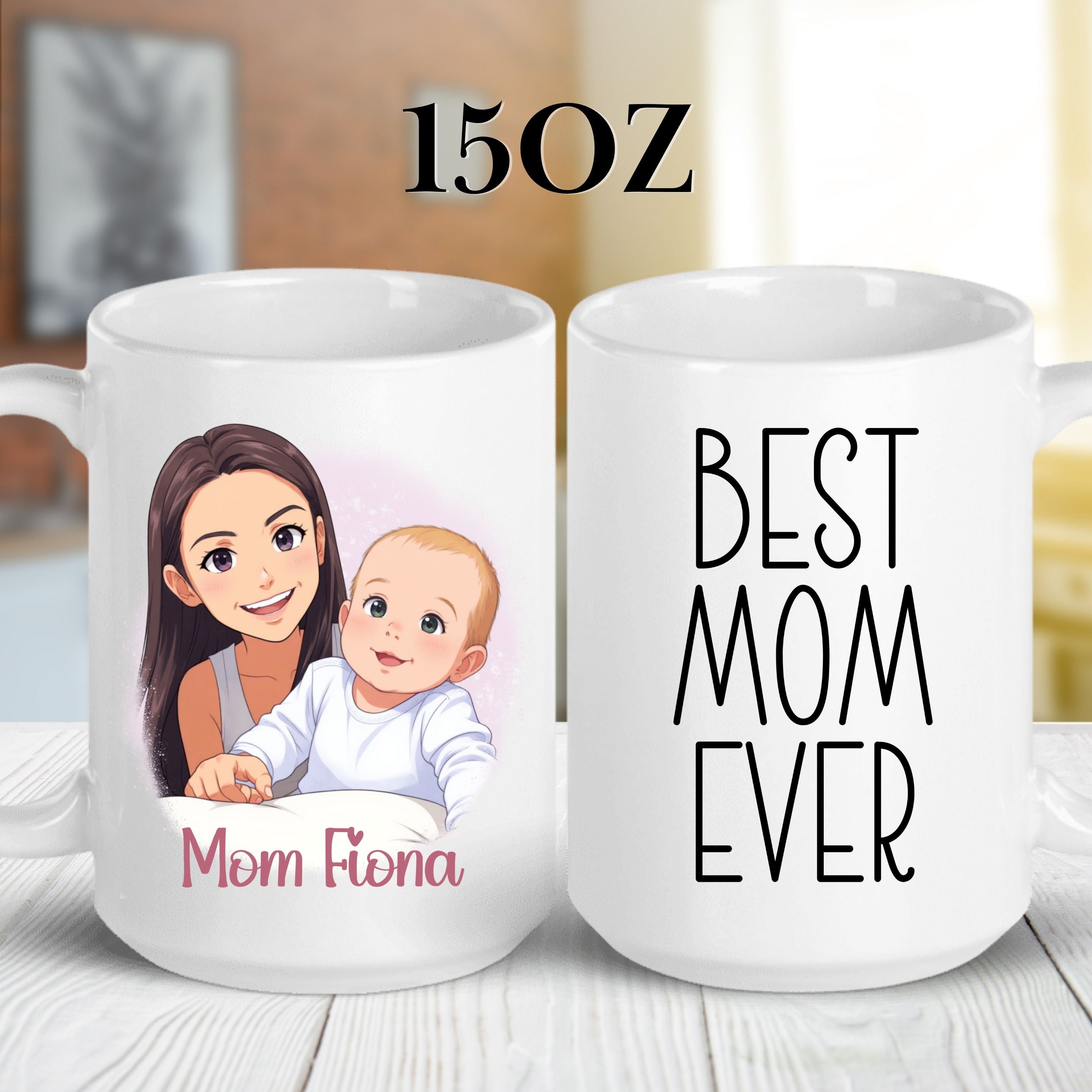 Custom 11oz and 15oz Cartoon Photo Best Mom Ever Mug