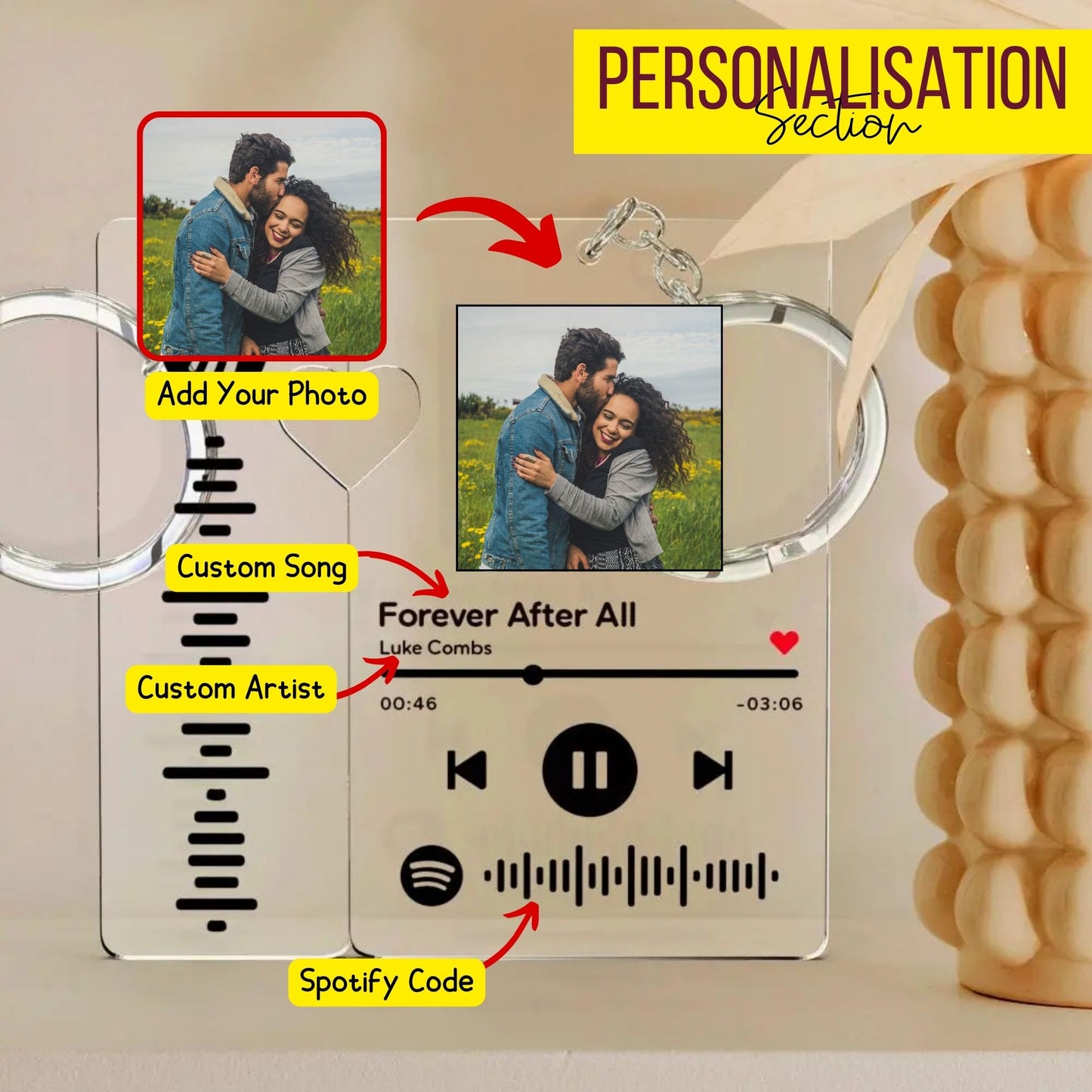 Personalised Scannable Music Code Gift with Picture Keychain