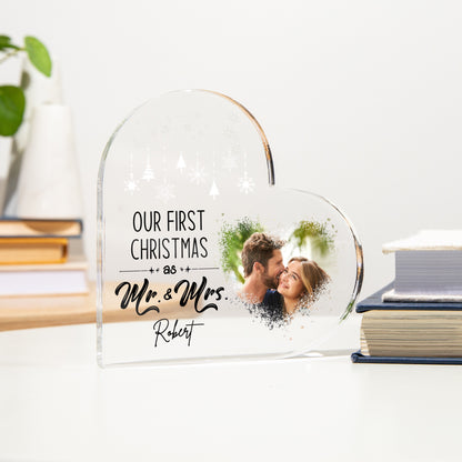 Custom Heart Acrylic Plaque Our First Christmas Together as Mr and Mrs