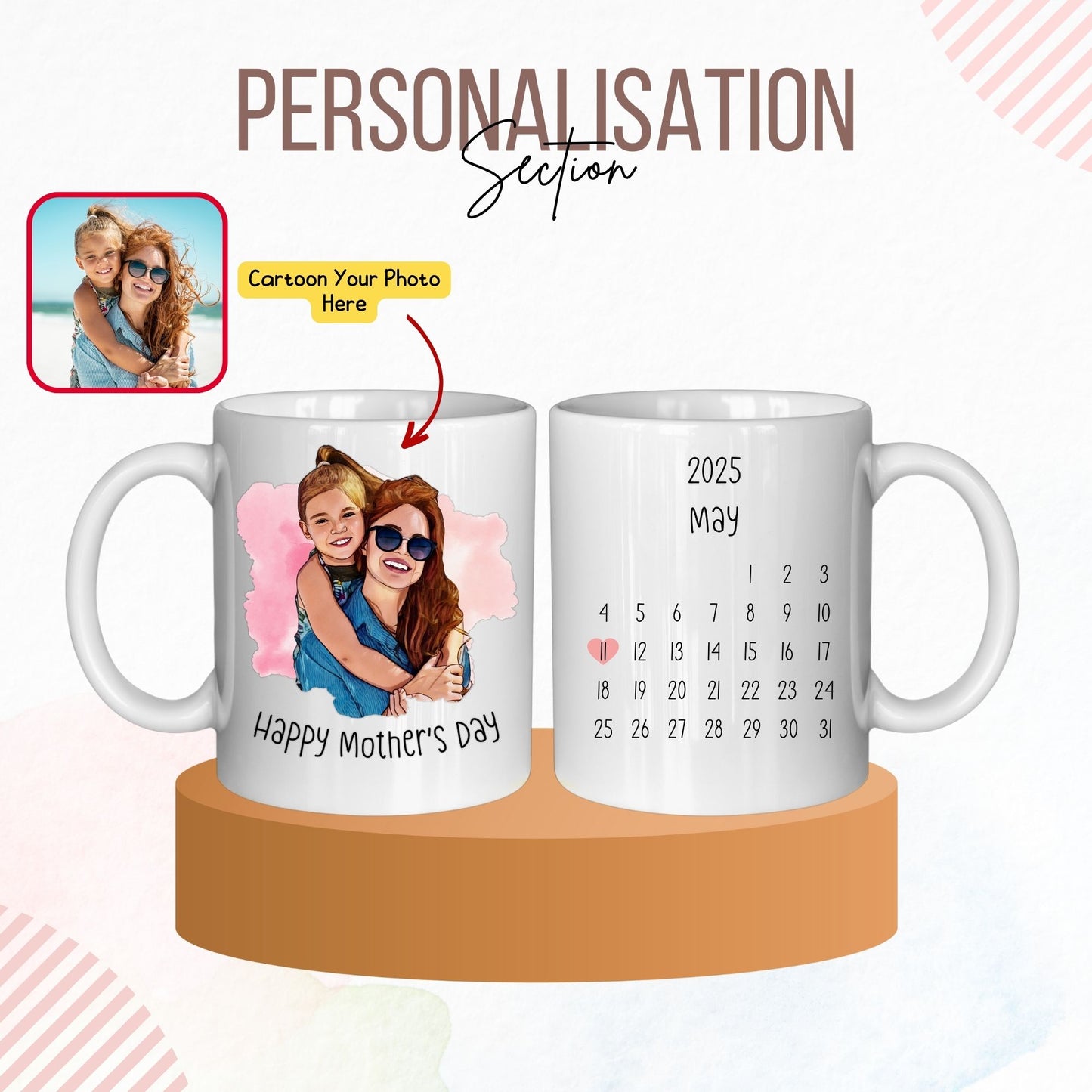 Custom Cartoon Photo Calendar Mother's Day Mug