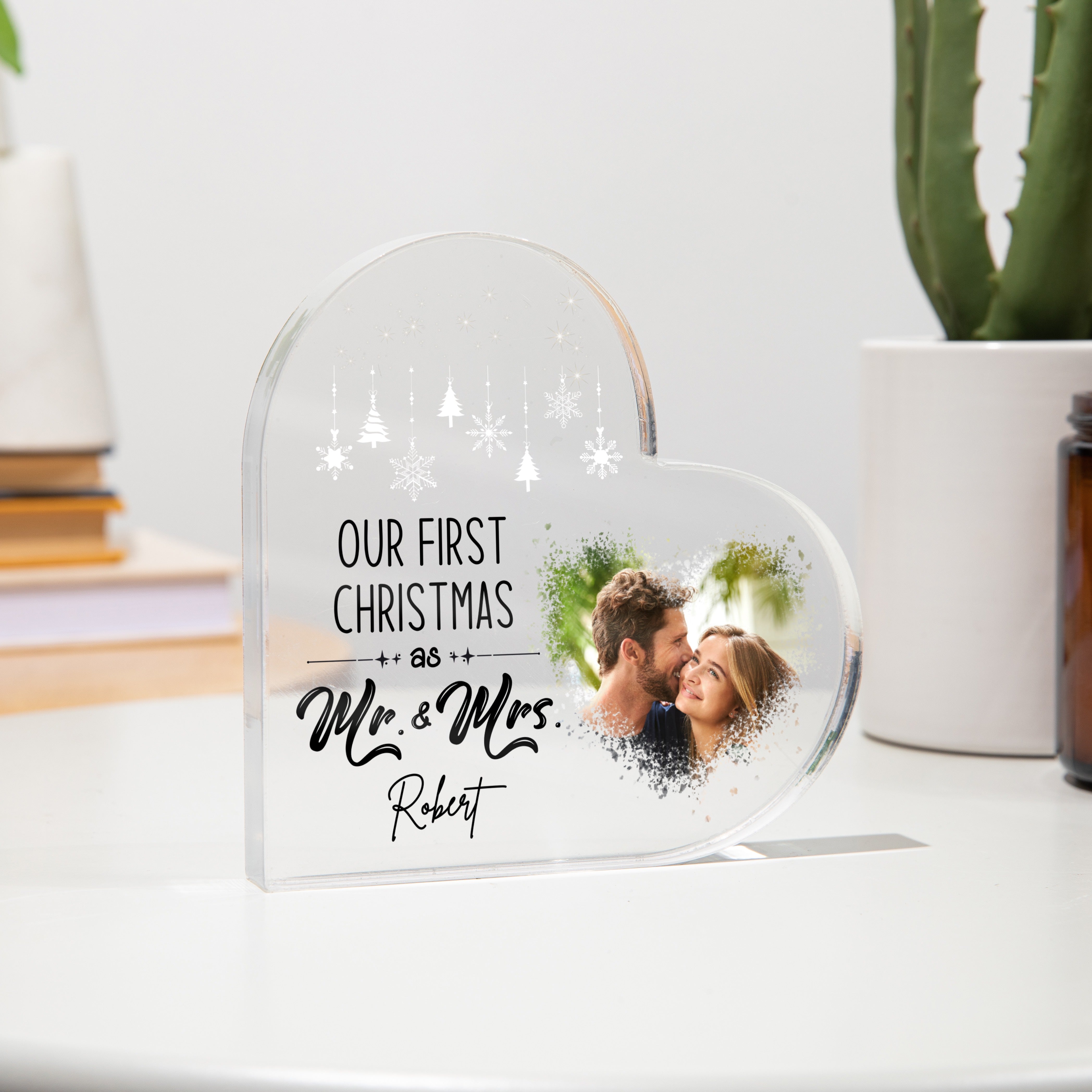 Custom Heart Acrylic Plaque Our First Christmas Together as Mr and Mrs
