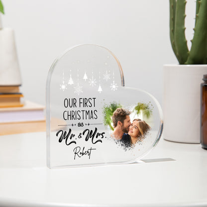 Custom Heart Acrylic Plaque Our First Christmas Together as Mr and Mrs