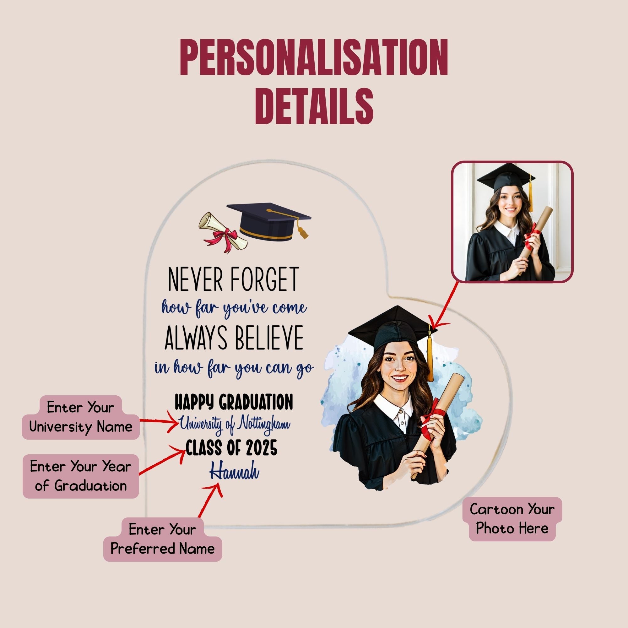 Custom Graduate Cartoon Portrait Heart Acrylic Plaque