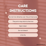 Care instructions text on a blurred background