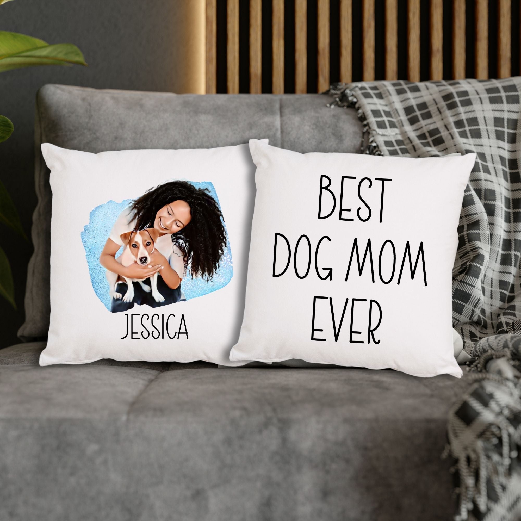 Cartoon Photo Best Dog Mom Pillow