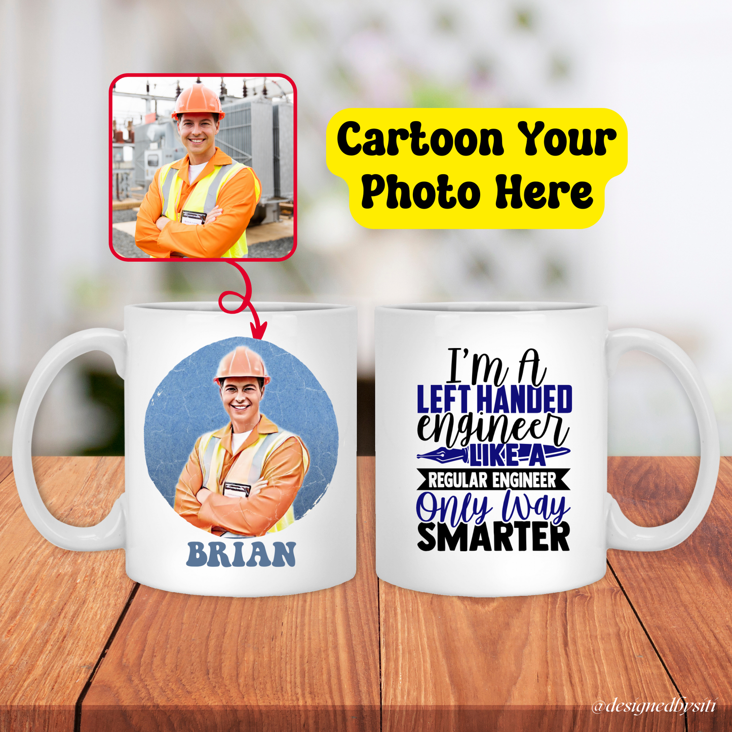 Custom Left Hander Engineer Cartoon Photo Mug