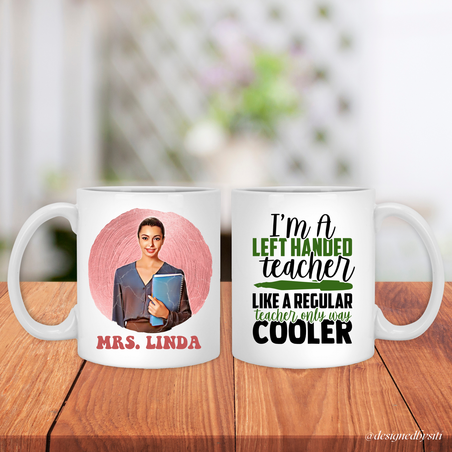 Custom Left Hander Teacher Cartoon Photo Mug