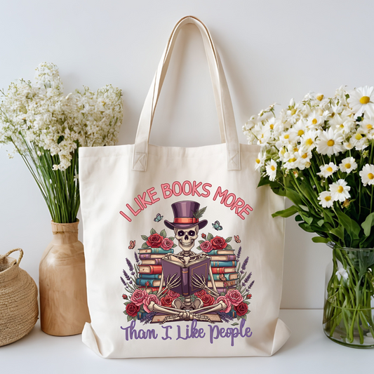 Skeleton Floral Book Lover Tote Bag
