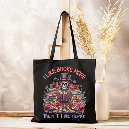 Skeleton Floral Book Lover Tote Bag