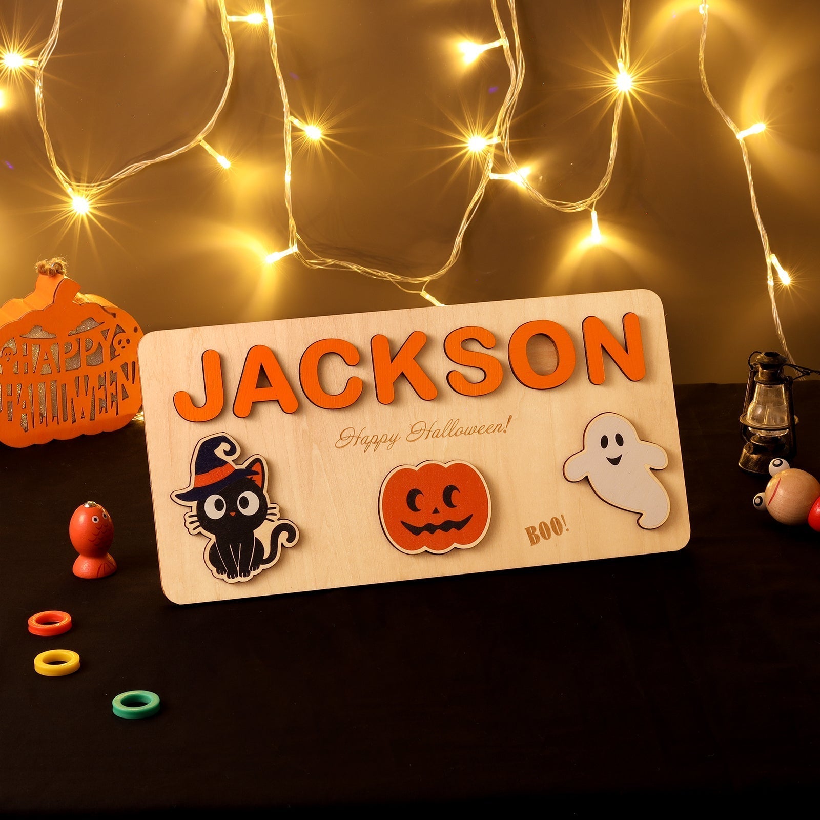 Create a Boo-tiful Scene: Custom Name Wooden Puzzle DesignedbySiti