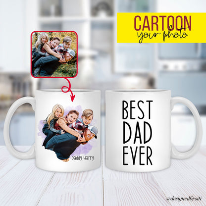 Custom Cartoon Portrait Mug for DadPersonalized Father's Day GiftSpecial Memory Photo to Art ConversionCeramic Birthday Mug for DadUnique Family Gift Ideas for DadBest Dad Ever Custom Name Mug