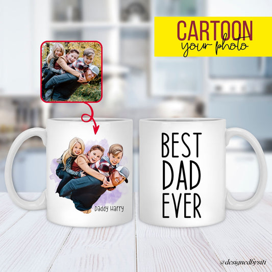 Custom Cartoon Portrait Mug for DadPersonalized Father's Day GiftSpecial Memory Photo to Art ConversionCeramic Birthday Mug for DadUnique Family Gift Ideas for DadBest Dad Ever Custom Name Mug