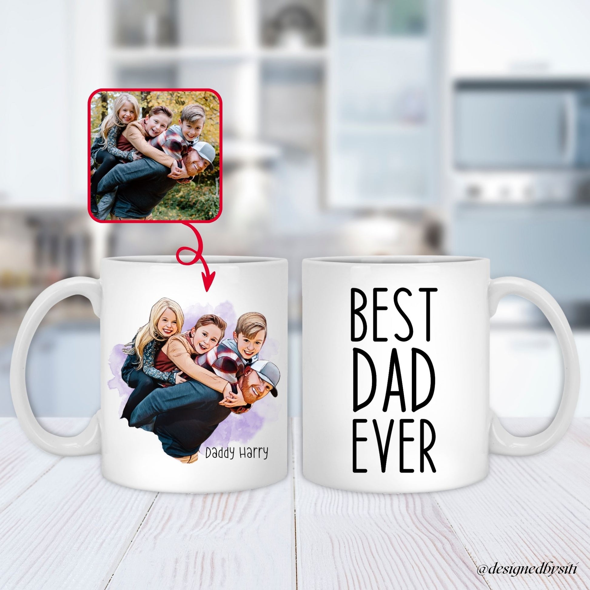 Personalized Dad MugCustom Photo to Cartoon PortraitFather's Day Gift MugBirthday Mug for DadBest Dad Ever Custom Name MugCartoon Photo Mug Gift for DadMultiple Size Options