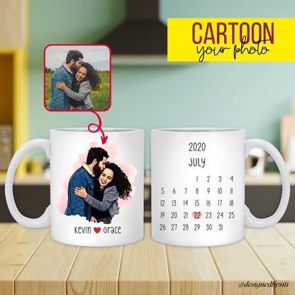 Custom Cartoon Couple Photo with Anniversary Date