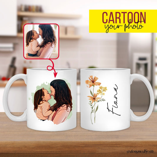 Custom Floral Cartoon Photo Mom Mug