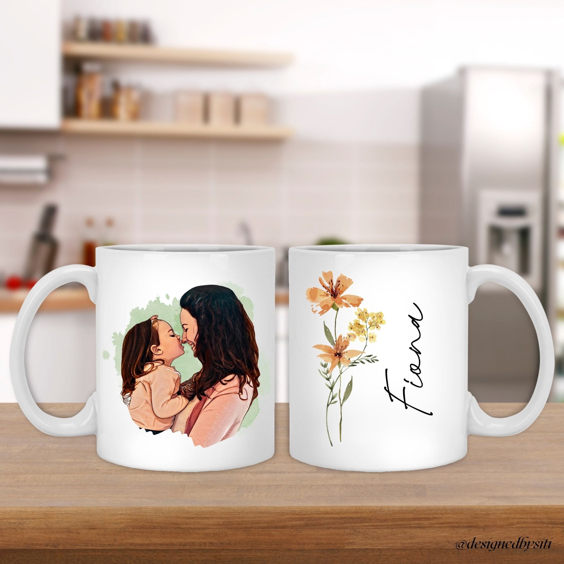 Custom Floral Mug with Photo and Name