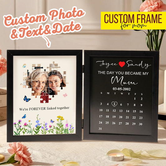Custom puzzle photo frame with personalized calendar date and text