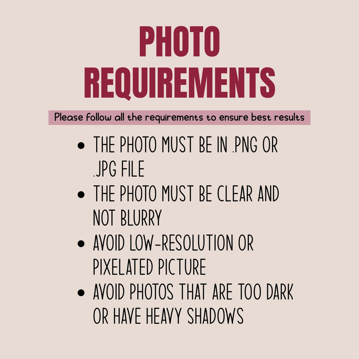 Text detailing photo requirements on a beige background