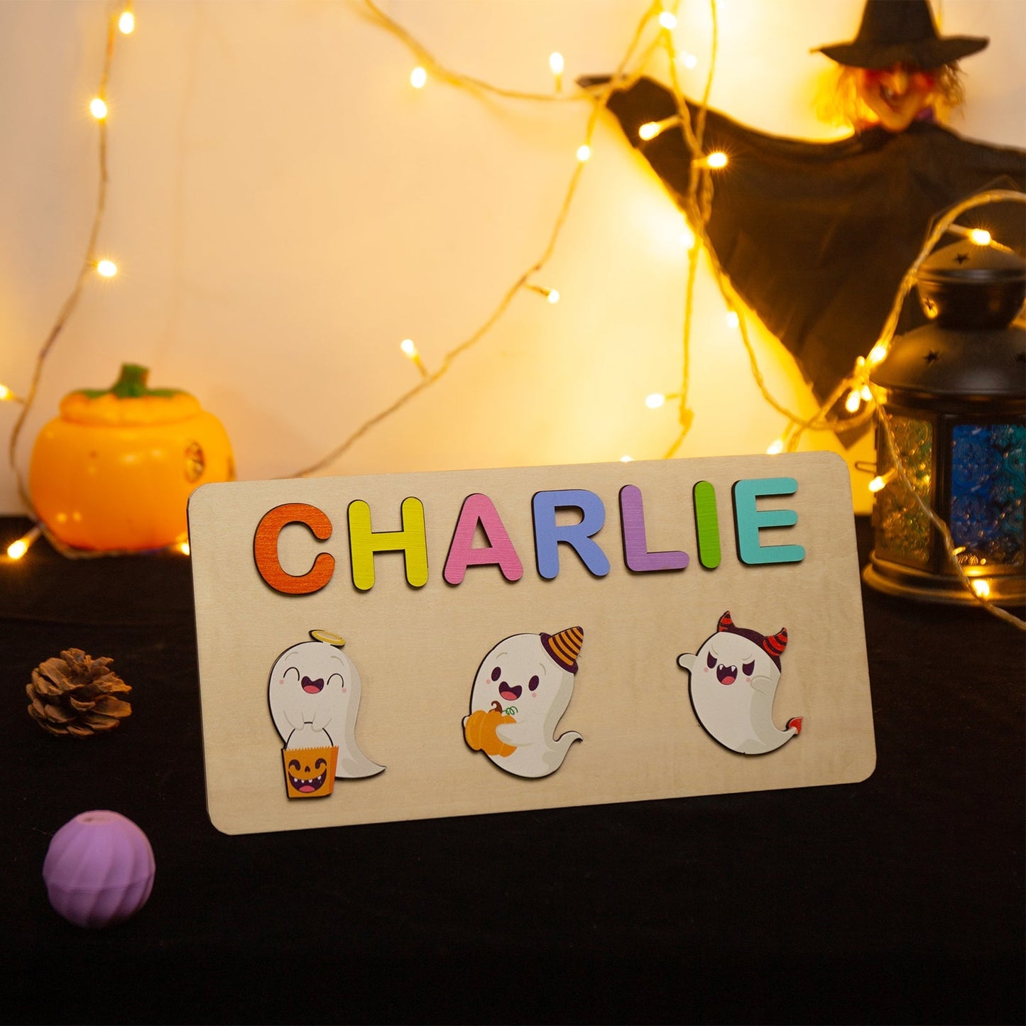 Personalised Wooden Halloween Ghost Name Puzzle DesignedbySiti