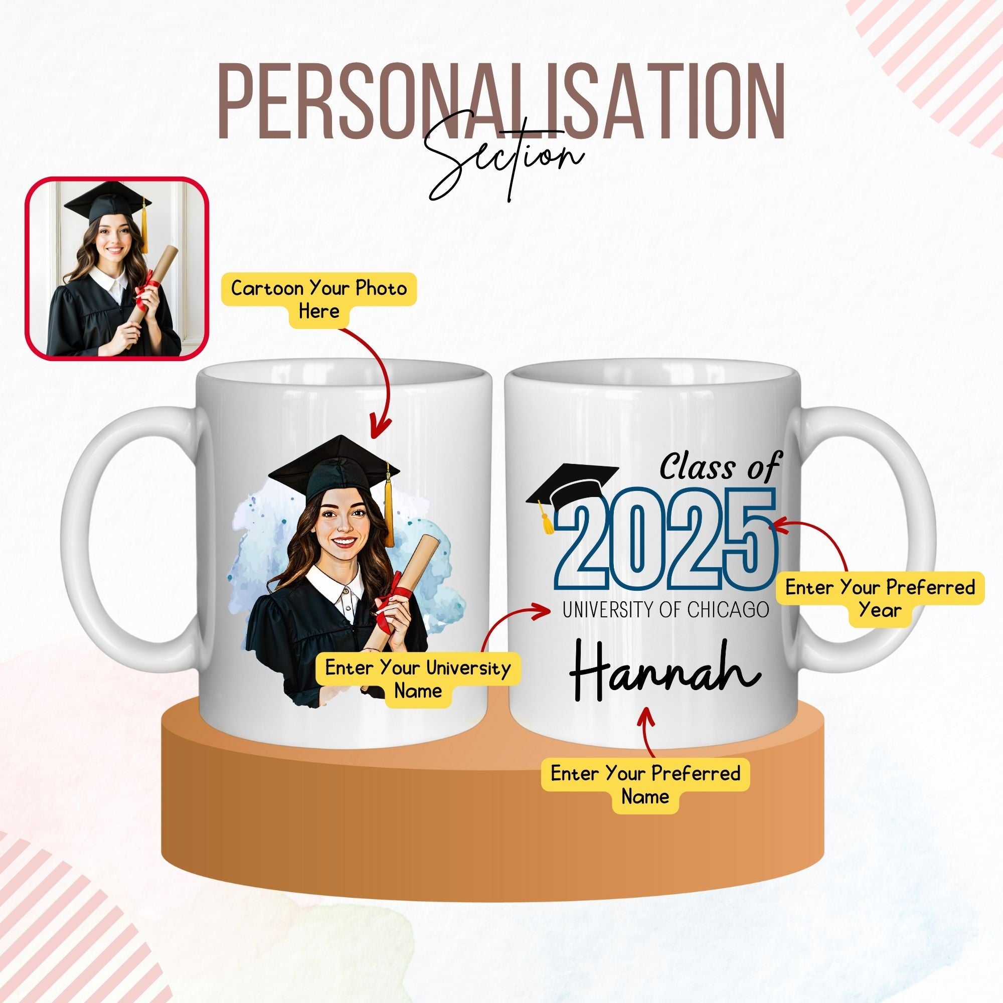 Personalized Cartoon Class of Graduation Mug with Name