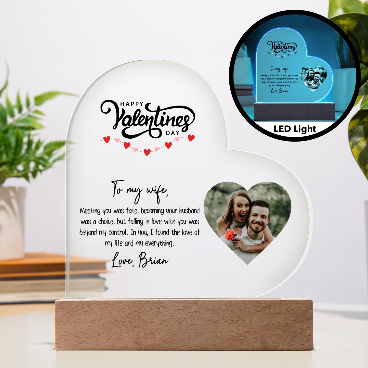 Personalized Valentine's Day LED Heart Plaque - Custom Photo Love Letter Gift