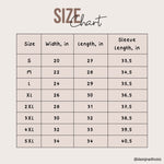 Sizing Chart for simple and aesthetic boho sweatshirt