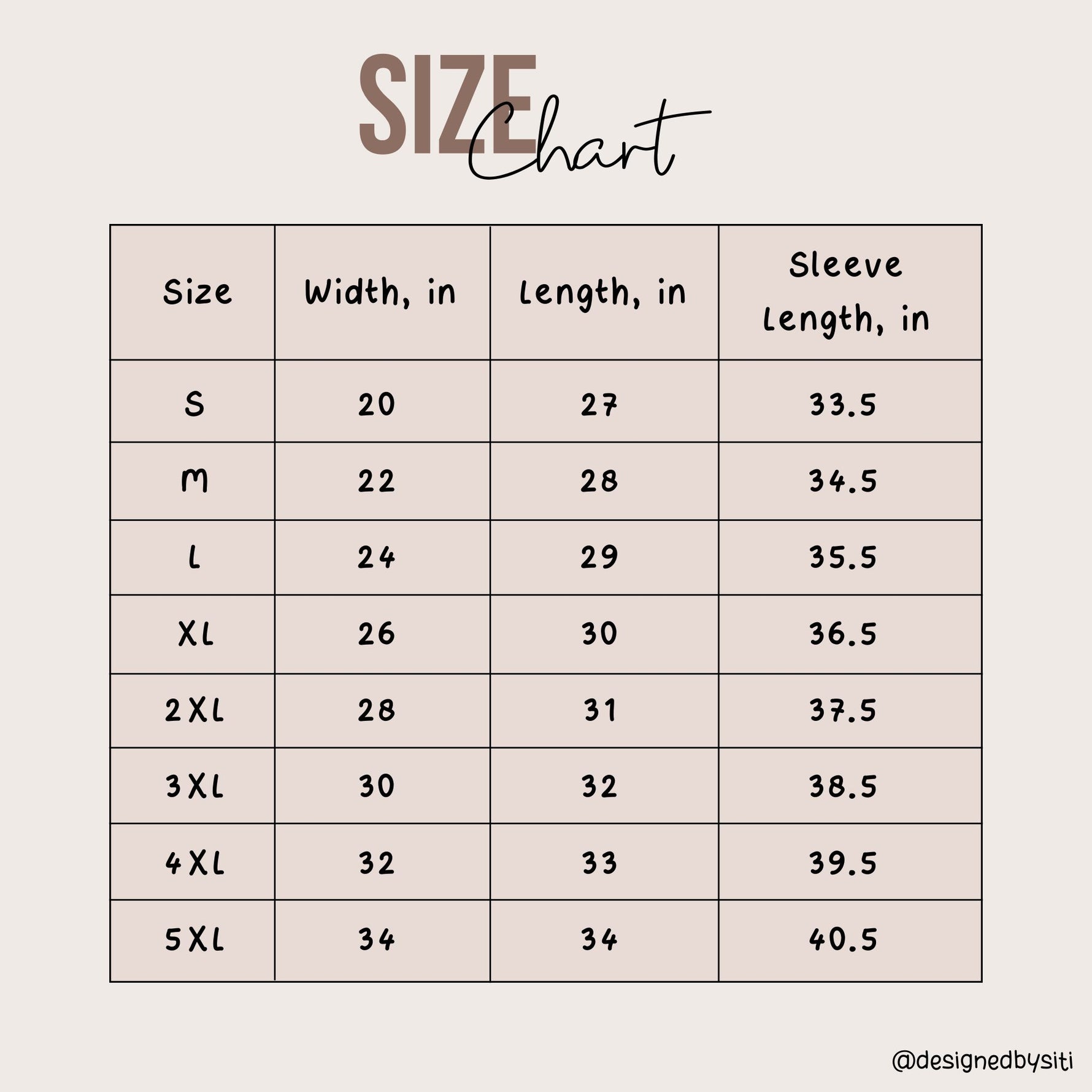 Sizing Chart for simple and aesthetic boho sweatshirt