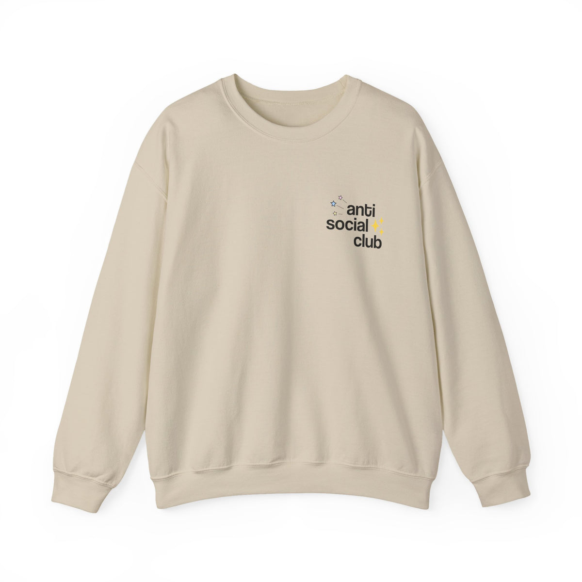 Anti Social Club sweatshirt worn by a model, side view