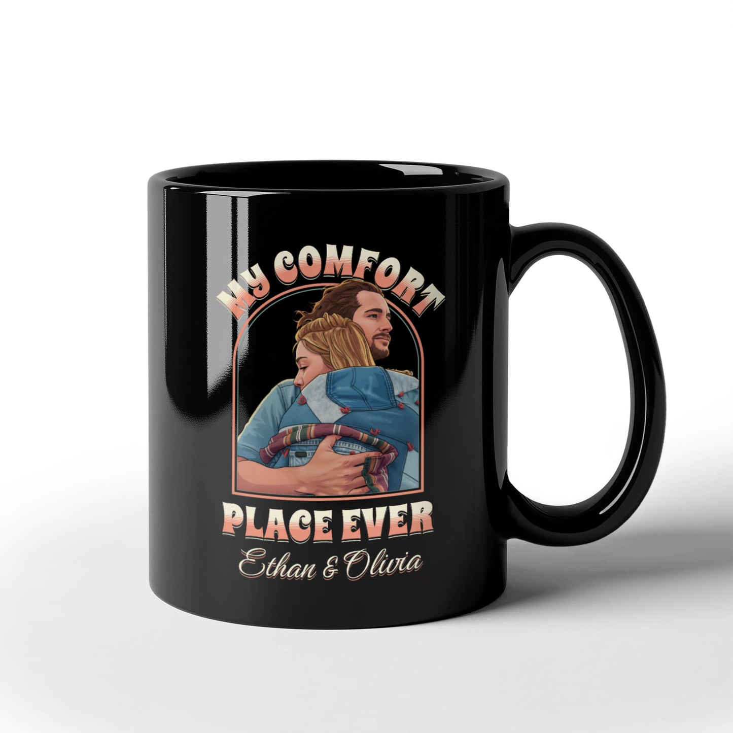 My Comfort Place Personalized Couple Mug - Custom Cartoon Photo with Names