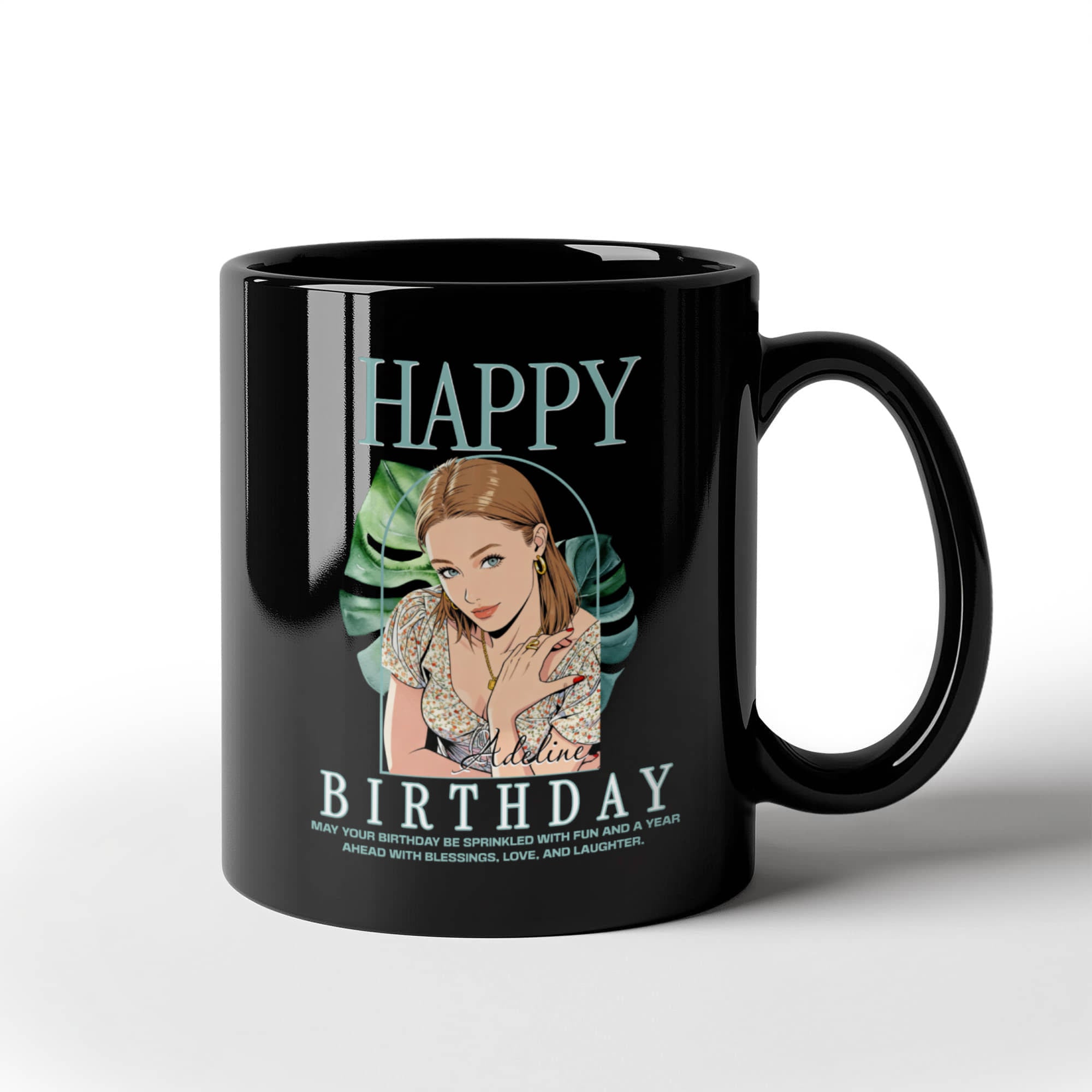 Happy Birthday Personalized Mug - Custom Cartoon Photo with Name & Message