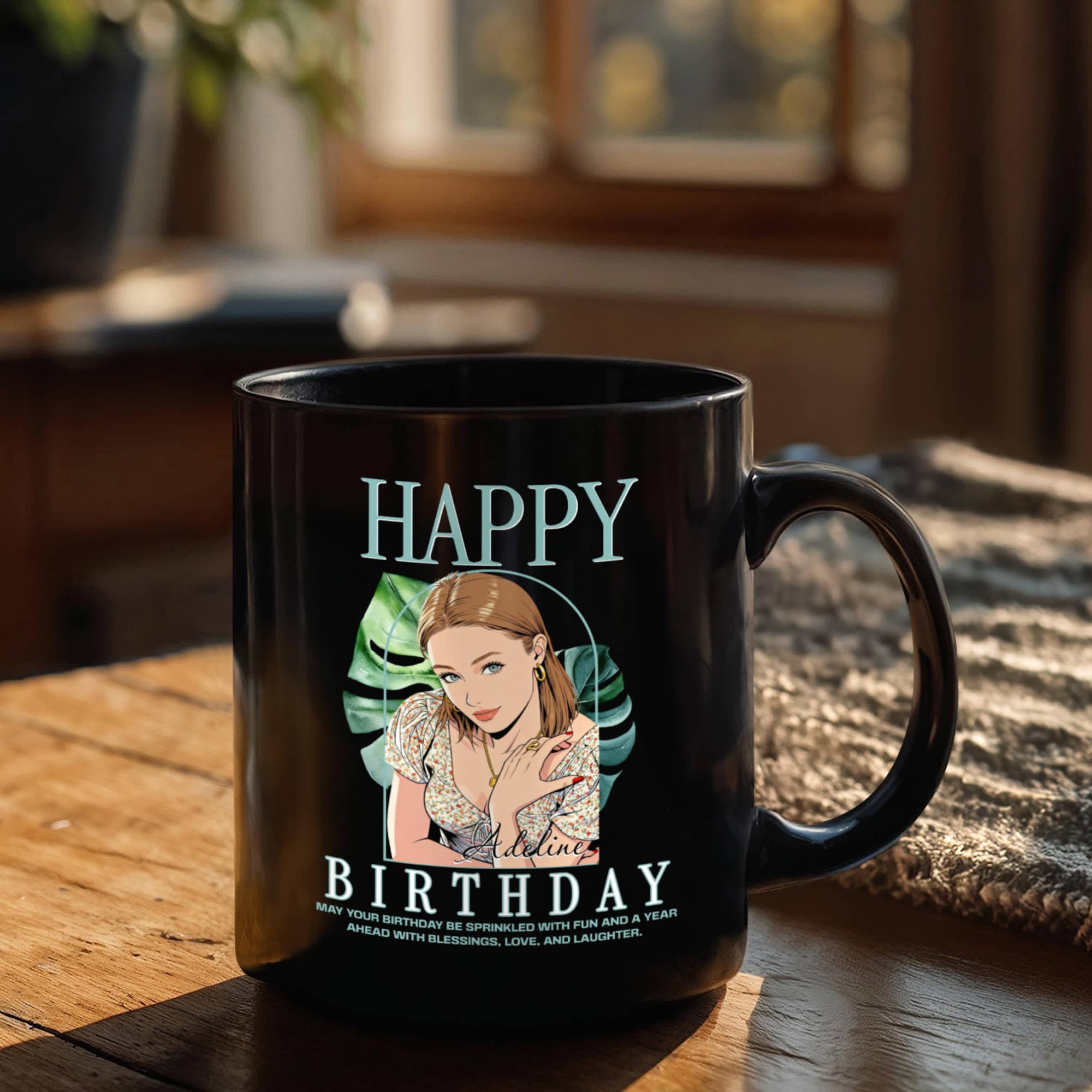 Happy Birthday Personalized Mug - Custom Cartoon Photo with Name & Message